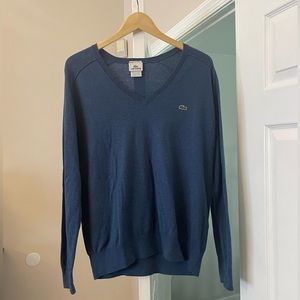 Lacoste mens sweater. V Neck. Grey/Blue. Size 6 or XL American